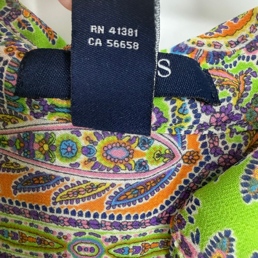 Chaps Button Down Shirt Womens XS Green Paisley Long Sleeve Boho Career Preppy - Picture 6 of 7